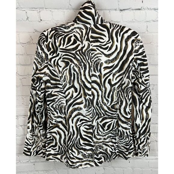 CHICO'S black white zebra animal print full zip jacket blazer rain coat 0 S NWT - Picture 5 of 8